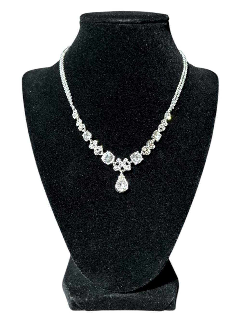 Napier Silver-Tone Clear Crystal Teardrop Pendant Adjustable Necklace